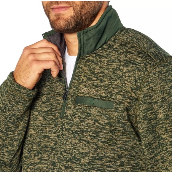 NWT Men's Medium Eddie Bauer Fleece Green Quarter Zip Classic Sweater (ABBA) - Picture 2 of 16